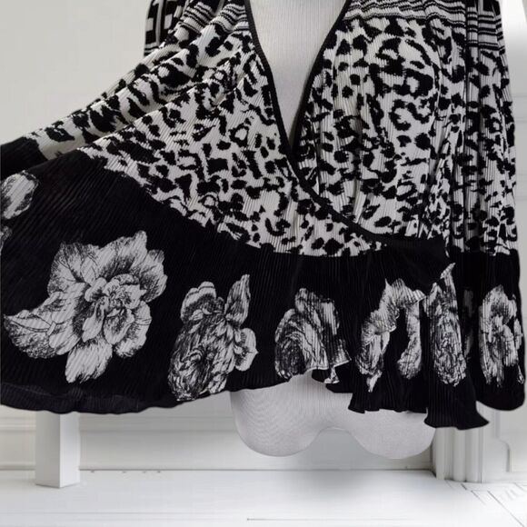 Vintage 80s Oversized Plisse Wrap Top Misses Plus One Size Mixed Print France - Picture 6 of 15